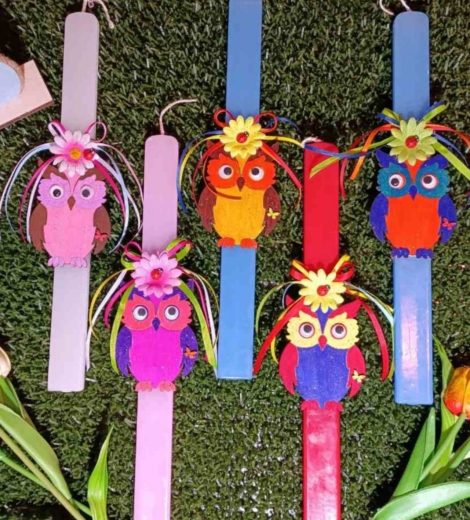 Handmade Easter candles - 35cm rectangle candle - owl